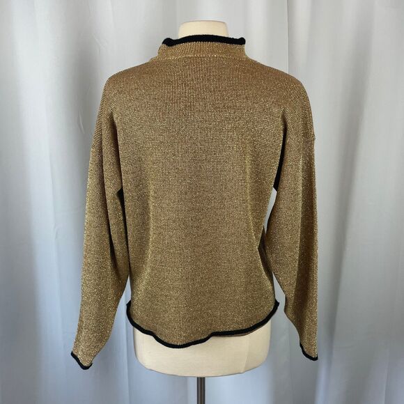 Vintage Sweater Womens Size Medium M Gold Metallic Knit Party Cocktail Mock Neck - Picture 6 of 12